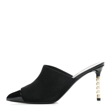 Chanel Suede Patent Calfskin Cap Toe Pearl Mule 39 Black 1 of 9