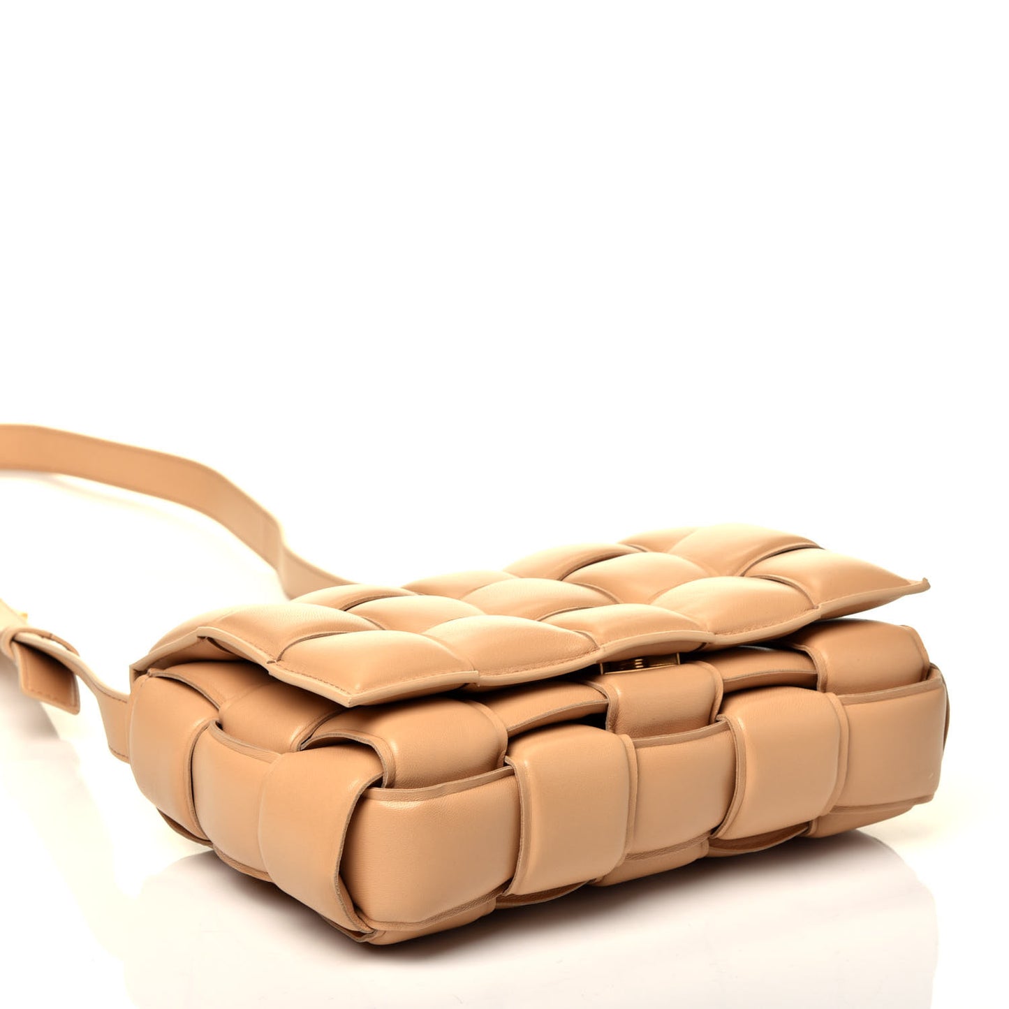 Nappa Maxi Intreccio Padded Cassette Crossbody Bag Almond