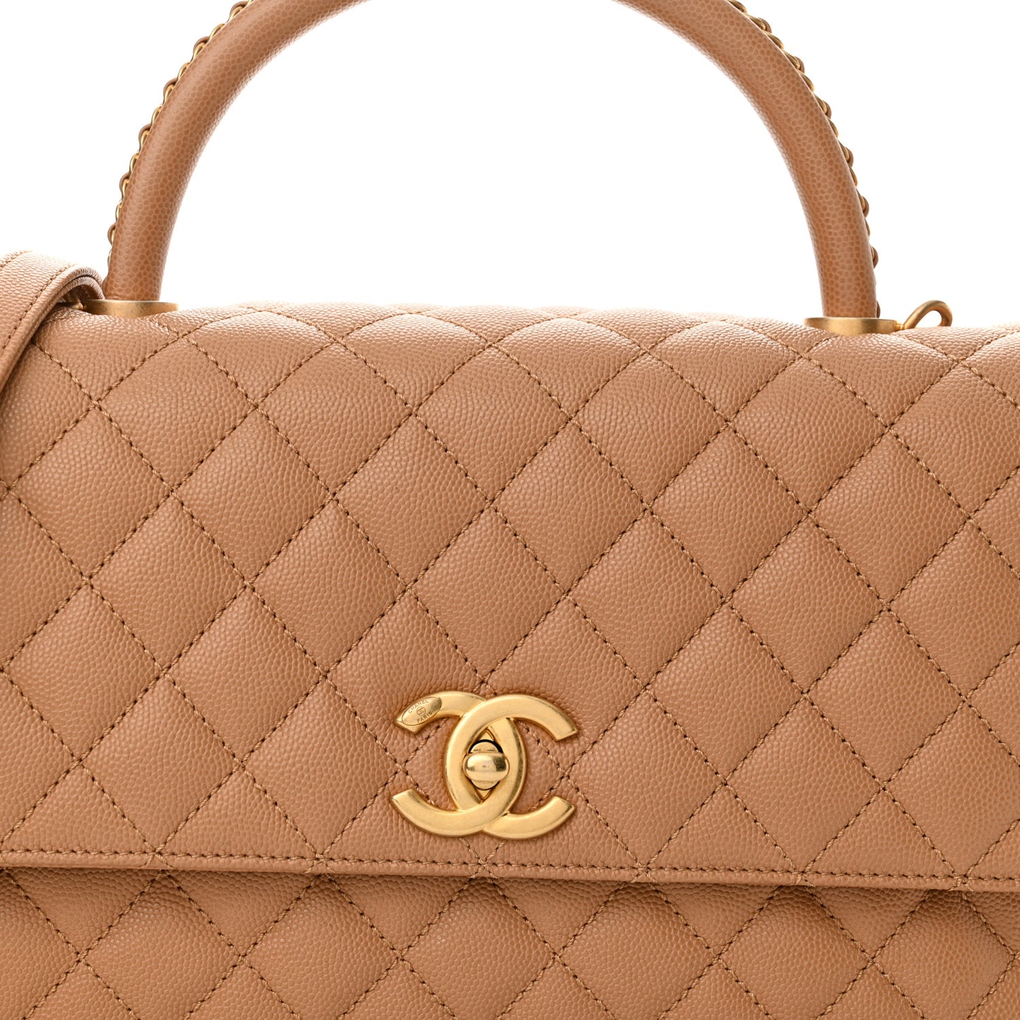 Caviar Quilted Small Coco Chain Handle Flap Brown