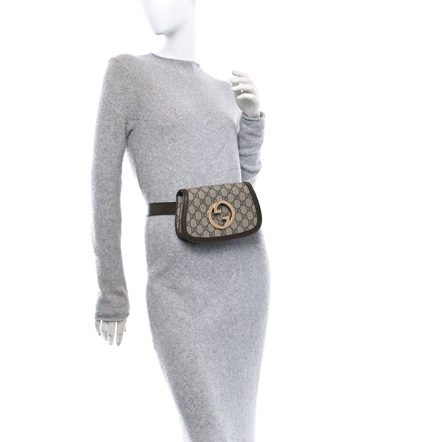 Gucci GG Supreme Monogram Textured Dollar Calfskin Blondie Belt Bag 80 32 Beige Ebony New Acero 3 of 12