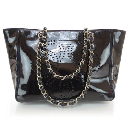 Chanel Patent Perforated CC Shopping Tote Black 1 of 9