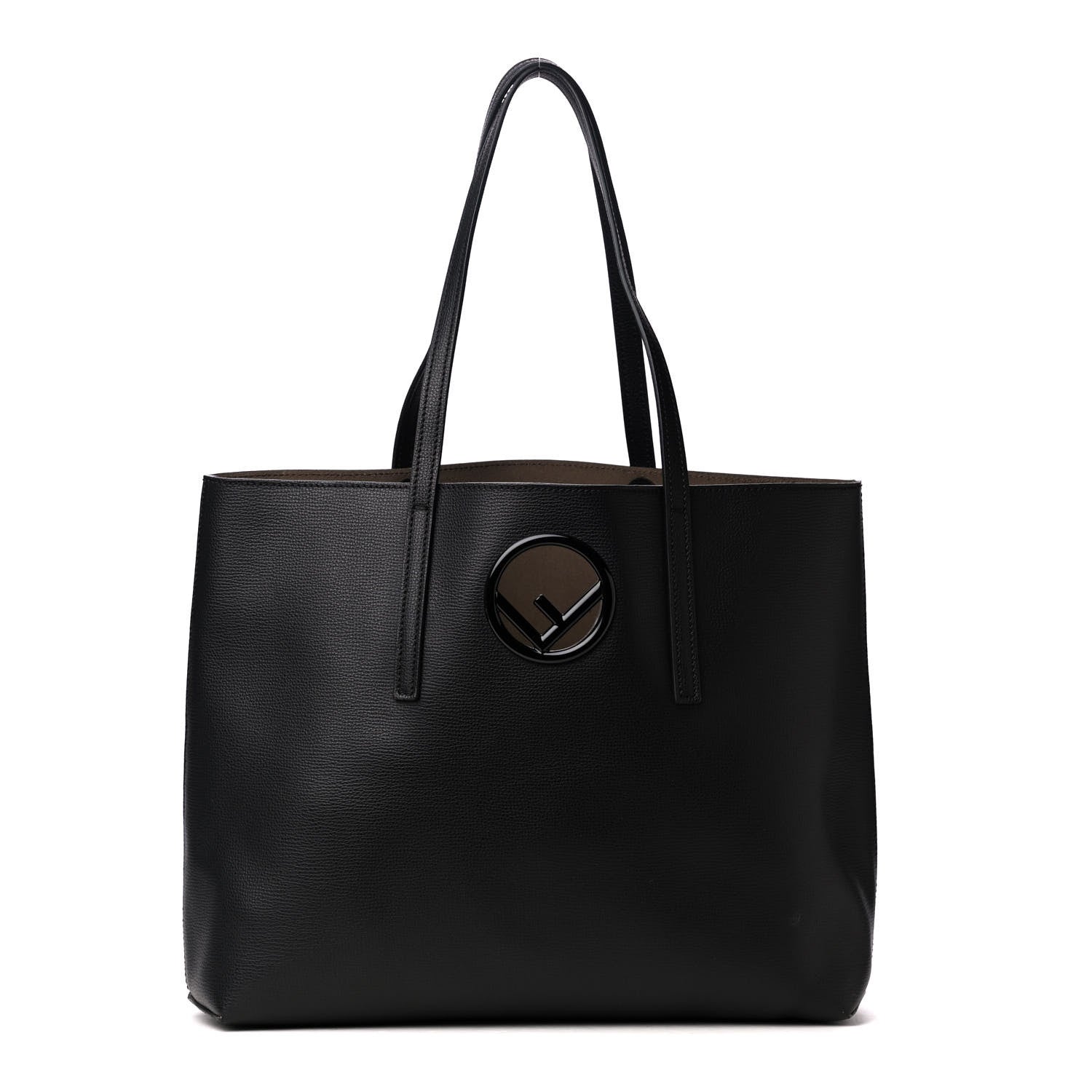 Fendi Vitello Vienna Enamel F is Fendi Shopping Tote Black Taupe 2 of 5
