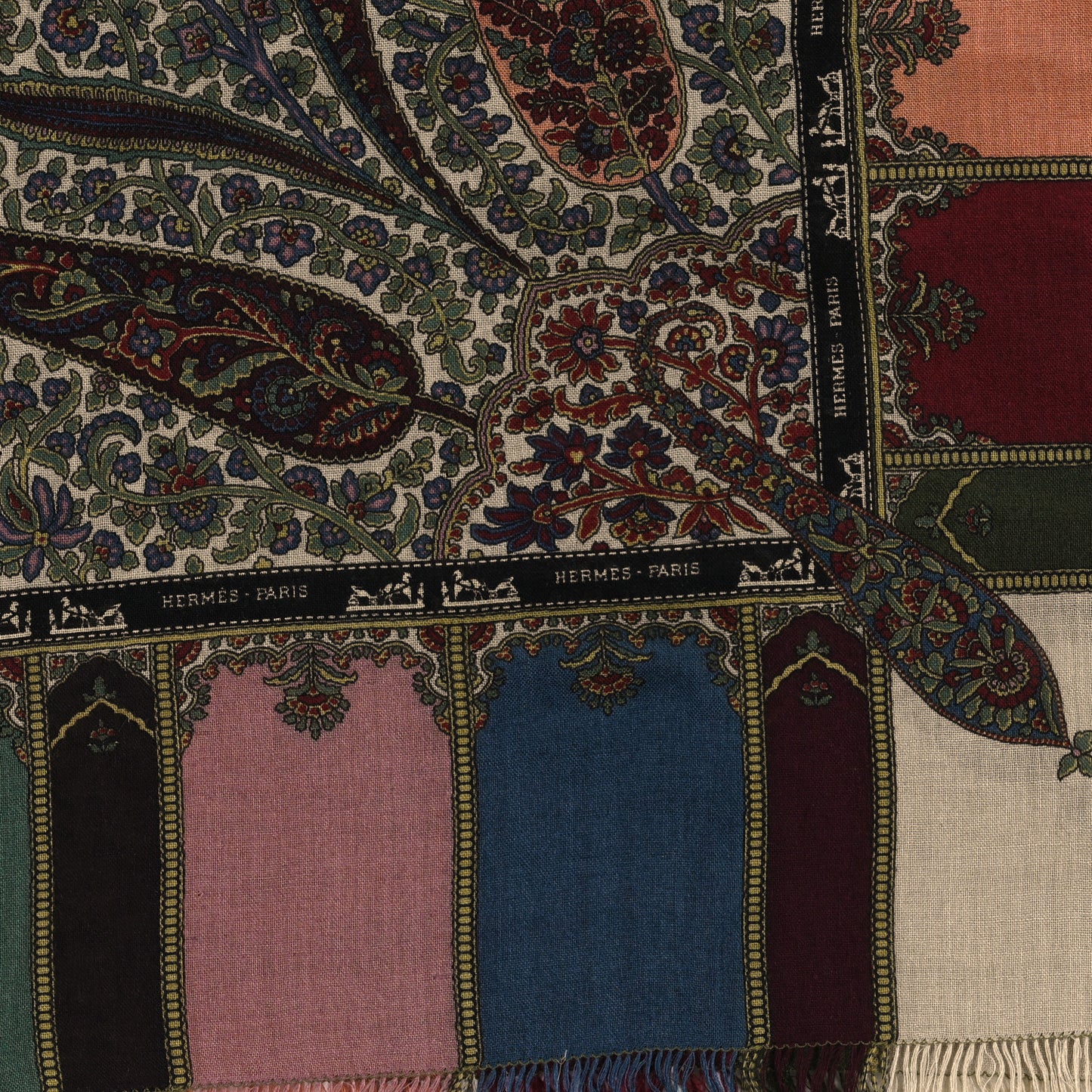 Cashmere Silk Paisley Colorblock Shawl 140