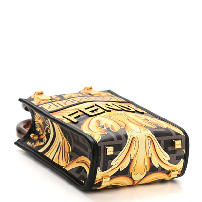 Fendi X VERSACE Vitello King Catalan Mirror Plexiglass Fendace FF Baroque Logo Mini Fendi Sunshine Shopper Tote Black Gold 4 of 10