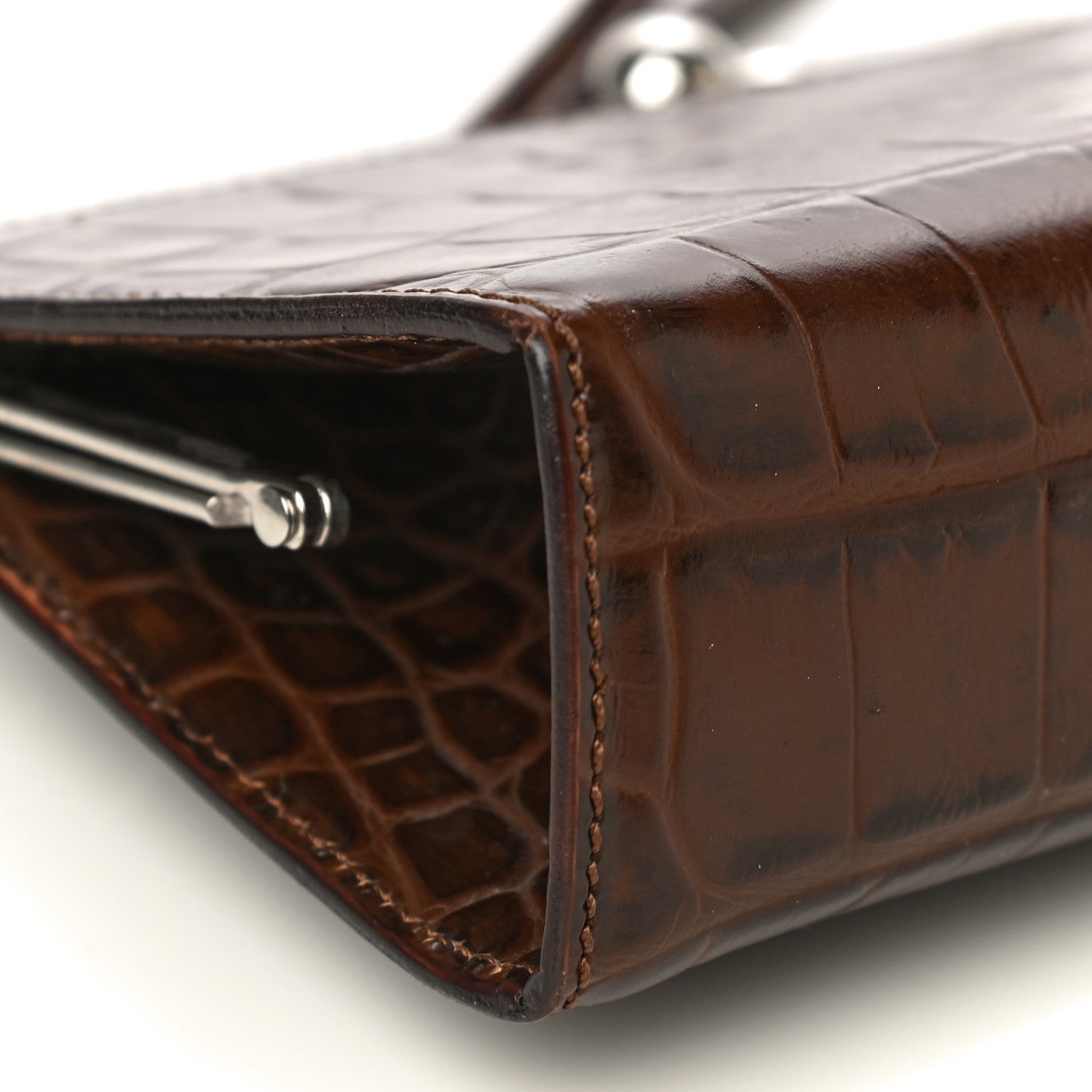 Burberry Crocodile Embossed Calfskin Wristlet Clutch Brown 6 of 13