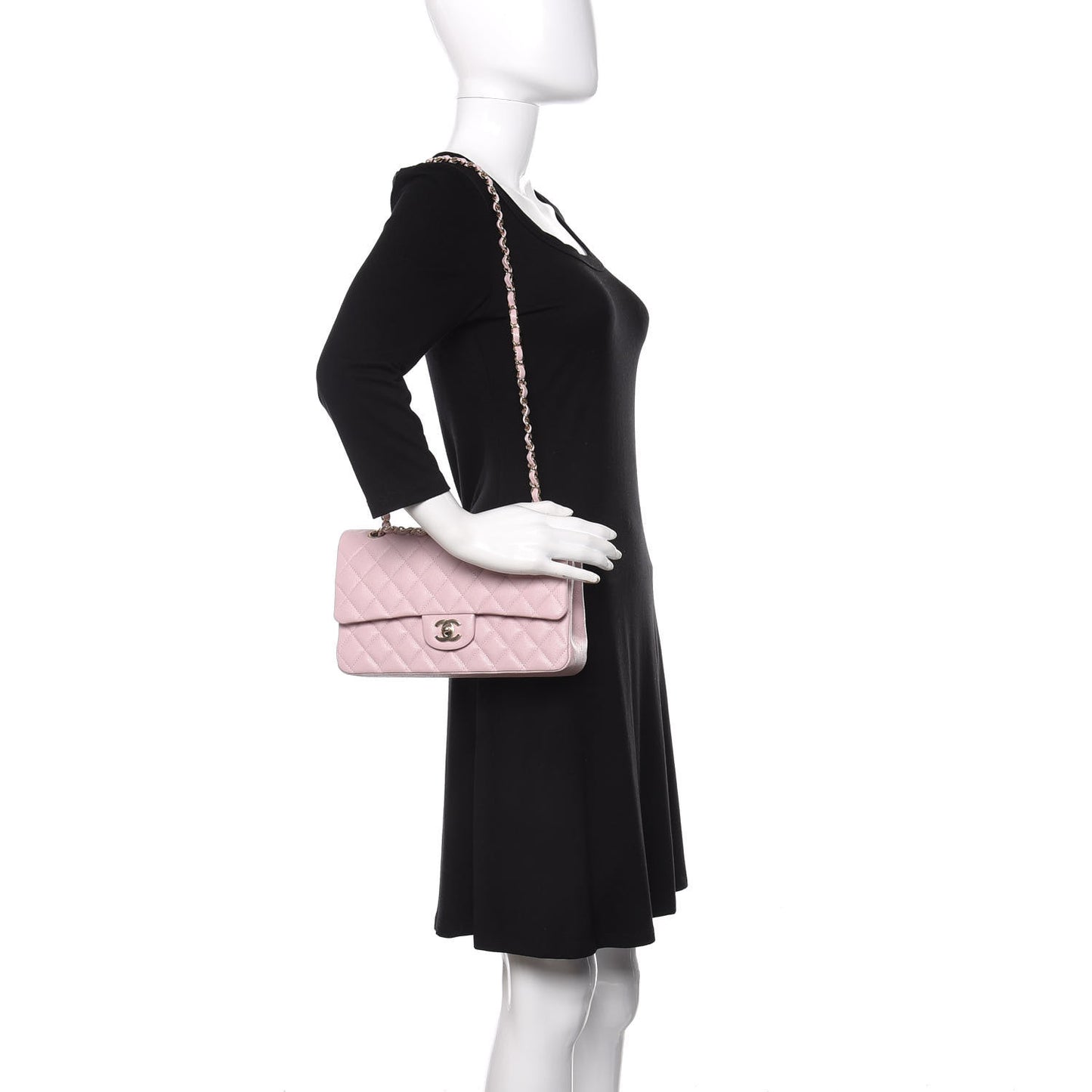 Caviar Quilted Medium Double Flap Light Pink