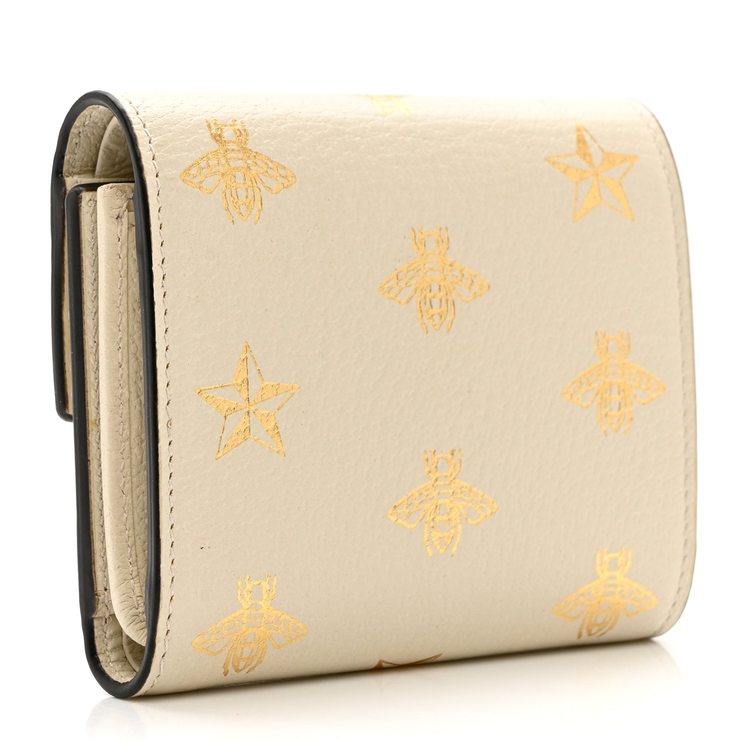 Calfskin Bee Star Print Padlock Wallet White