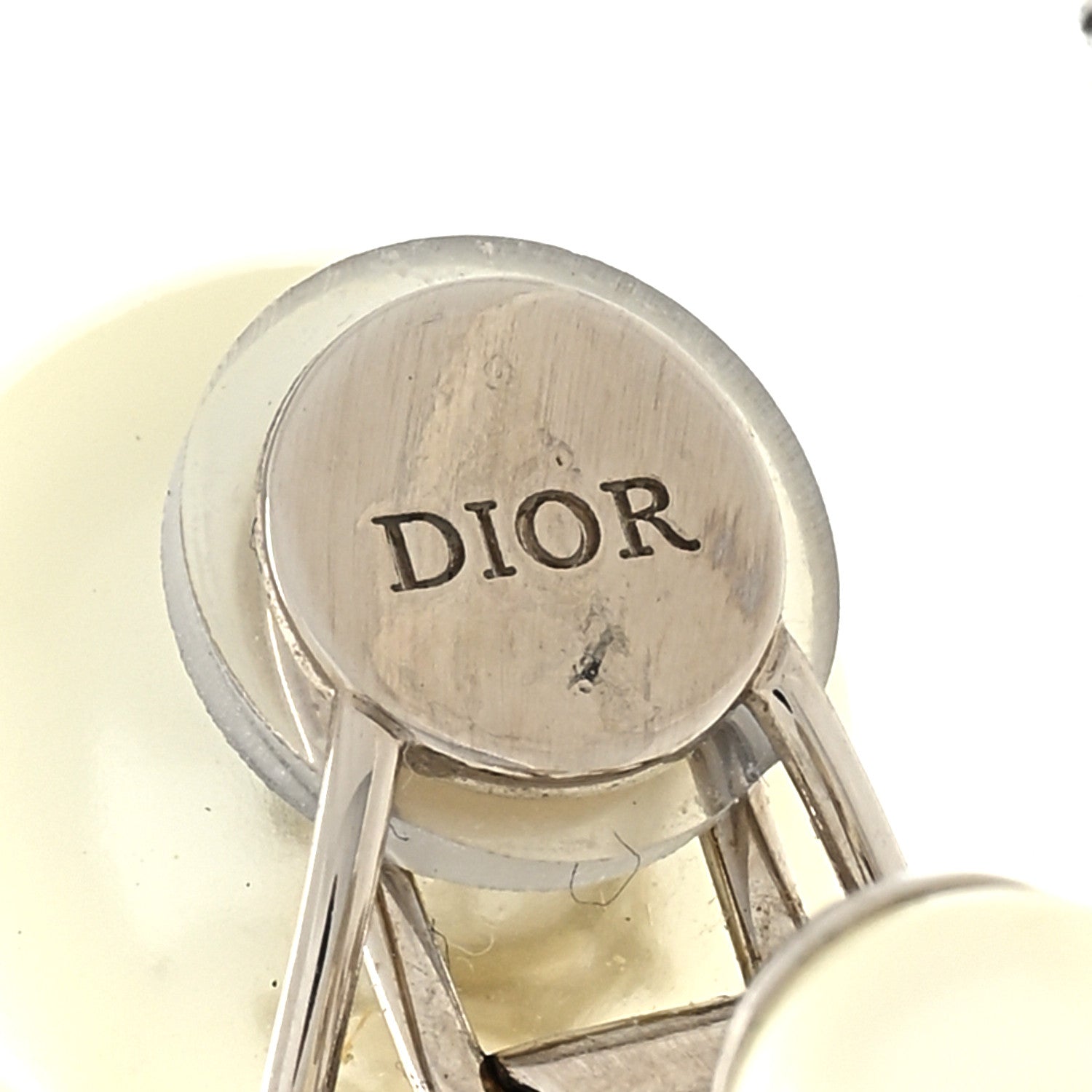 Christian Dior Metal Pearl Crystal Tribales Clip Earrings Silver White 4 of 5