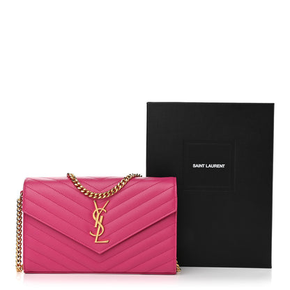 Saint Laurent Grain De Poudre Matelasse Chevron Monogram Chain Wallet Bubblegum 10 of 10
