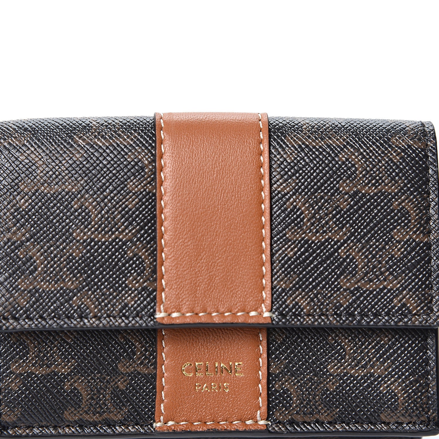 Celine Canvas Triomphe Lambskin Folded Compact Wallet Tan 5 of 11