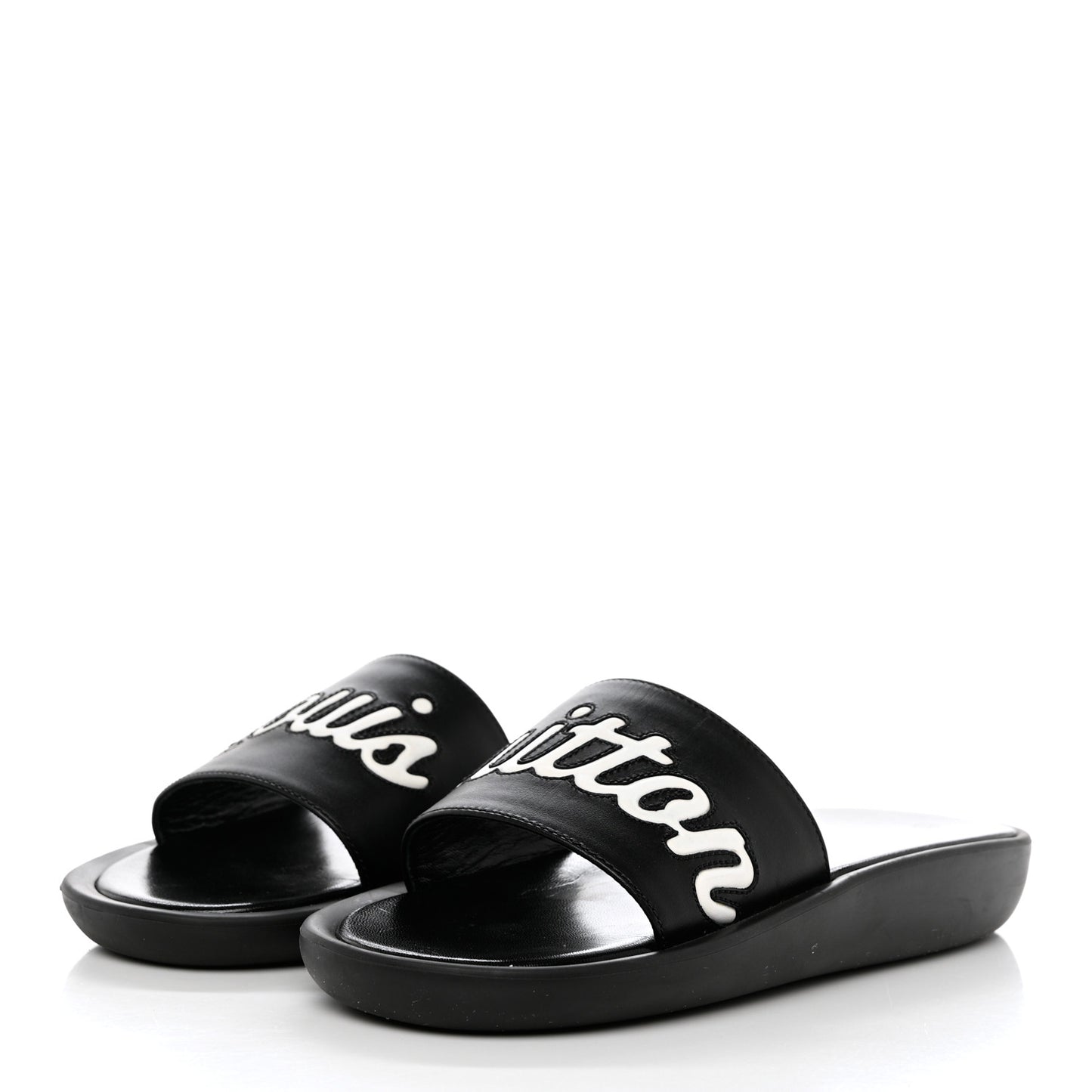Calfskin Logo Sunbath Slide Sandals 38 Black