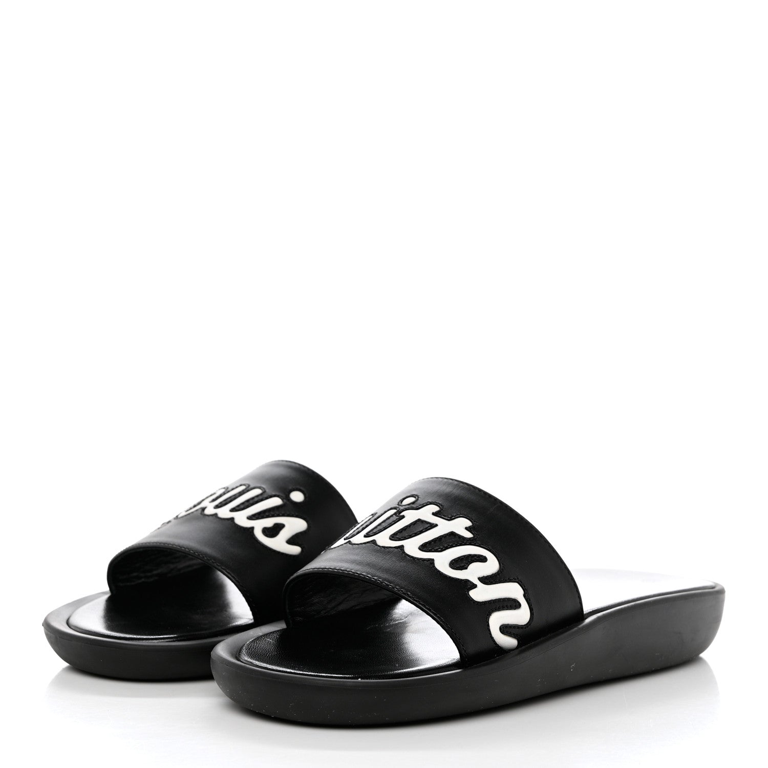 Louis Vuitton Calfskin Logo Sunbath Slide Sandals 38 Black 4 of 8