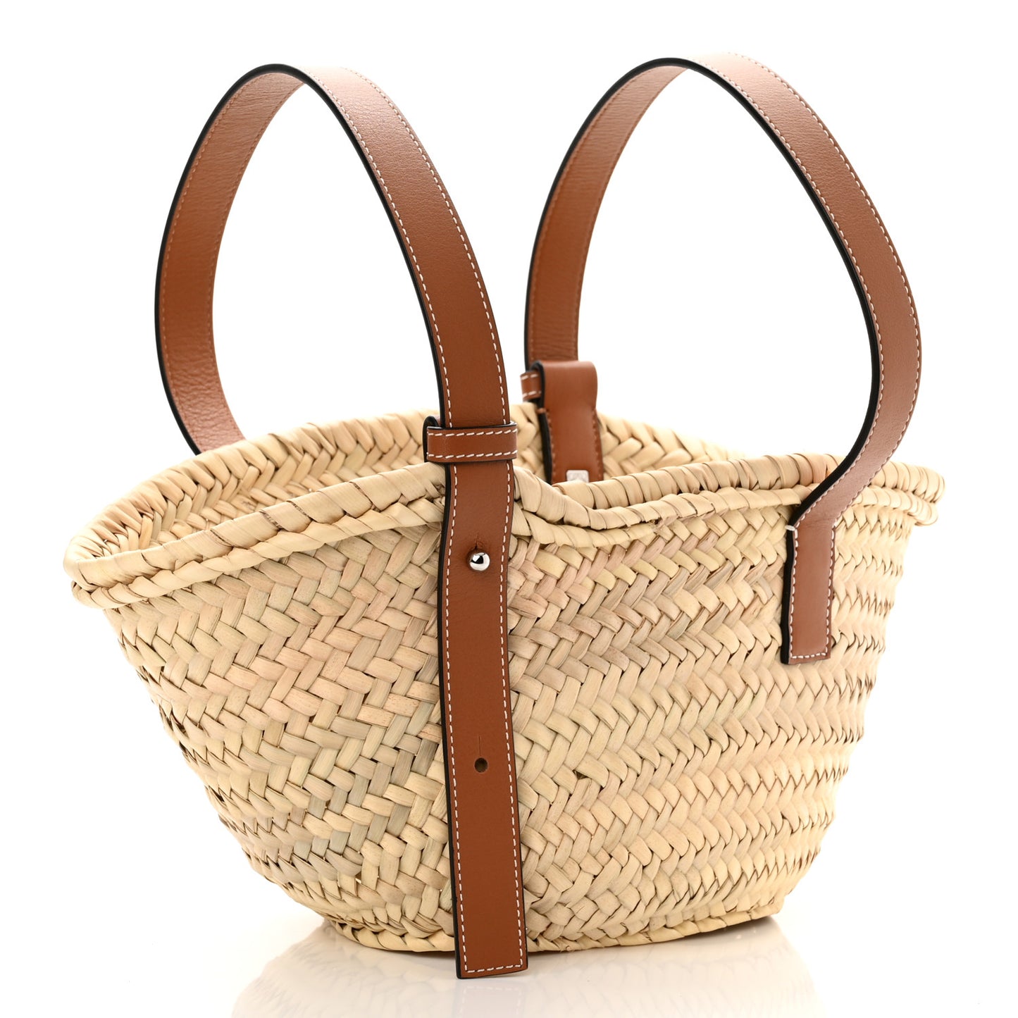Raffia Small Basket Tote Bag Natural Tan Navy