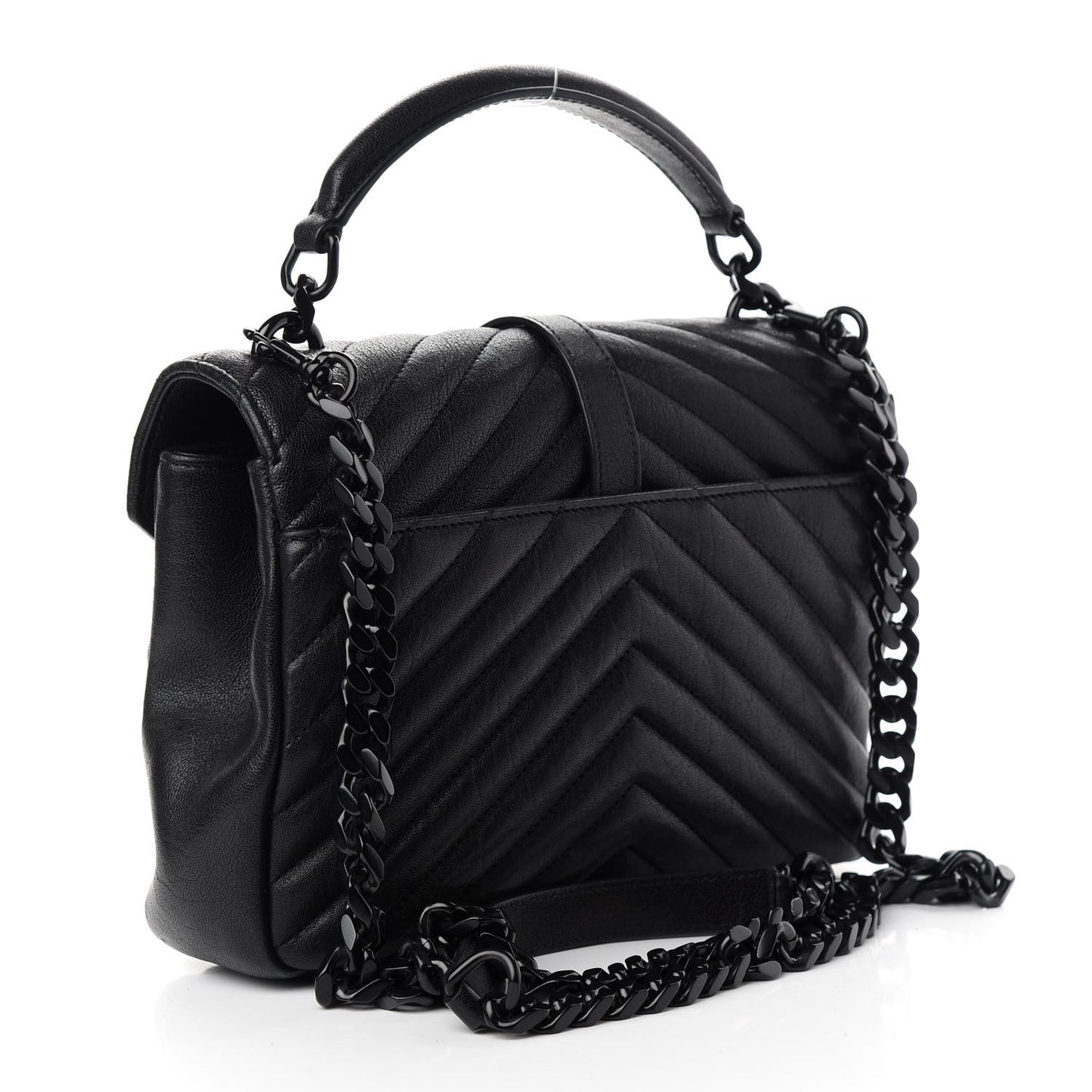 Sheepskin Matelasse Chevron Monogram Monochrome Medium College Bag Black