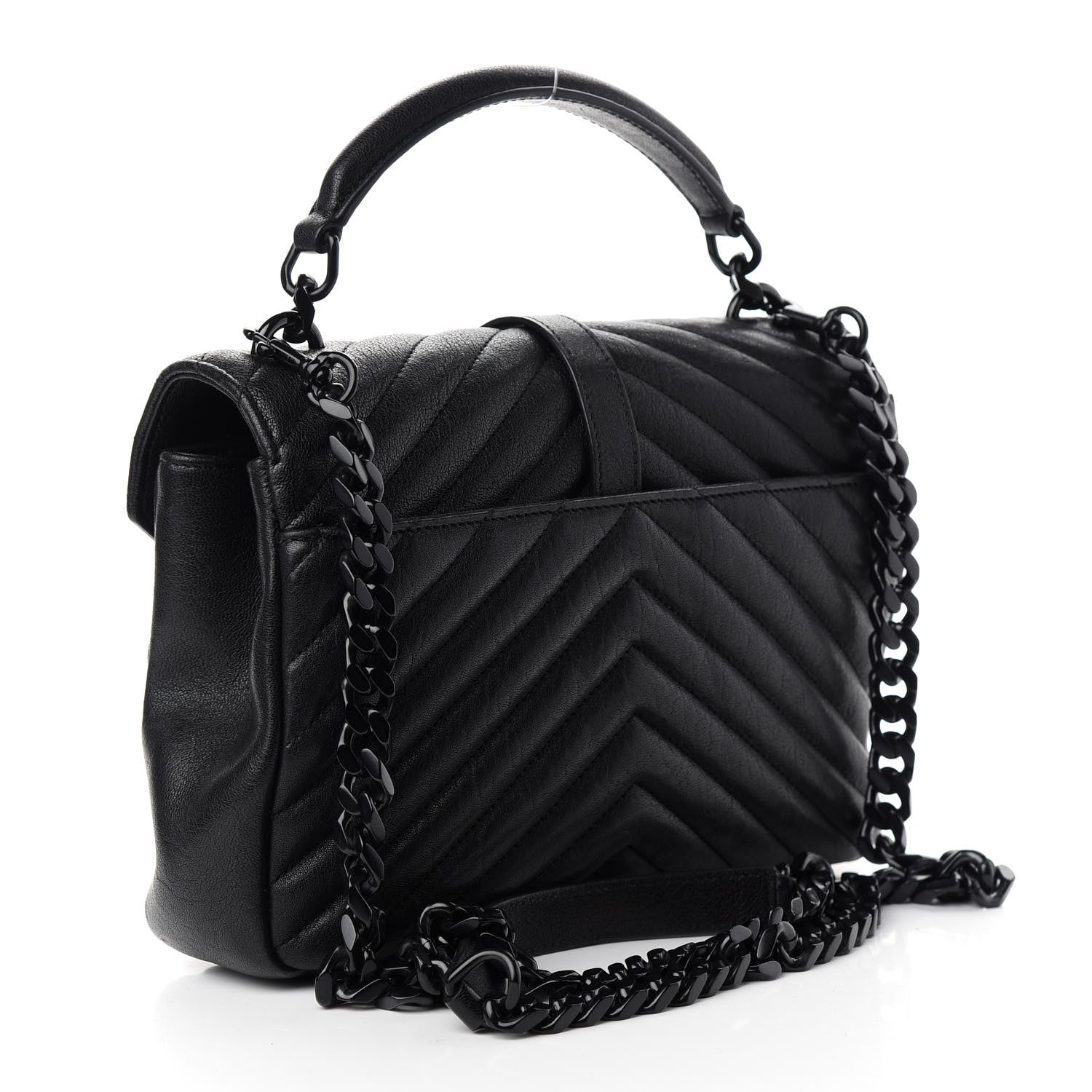 Saint Laurent Sheepskin Matelasse Chevron Monogram Monochrome Medium College Bag Black 2 of 12