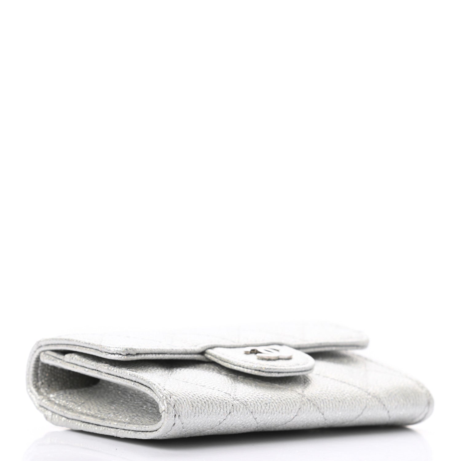 Chanel Glittered Metallic Caviar Quilted Flap Card Holder Wallet Silver 4 of 8
