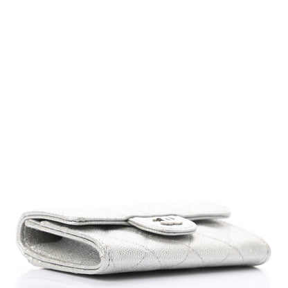 Chanel Glittered Metallic Caviar Quilted Flap Card Holder Wallet Silver 4 of 8