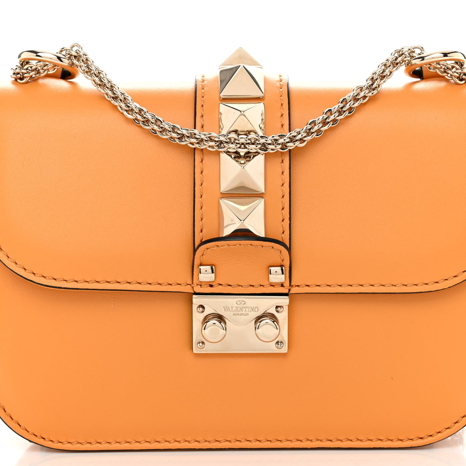 Valentino Garavani Vitello Small Glam Lock Rockstud Flap Mandarin Sorbet 7 of 9