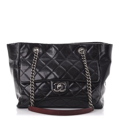 Chanel Glazed Calfskin Quilted Small Duo Color Tote Black 1 of 15