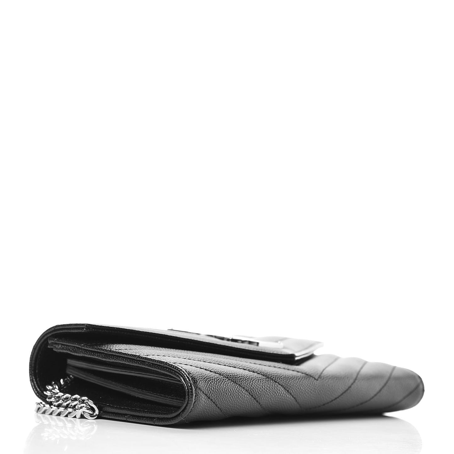 Grain De Poudre Matelasse Chevron Small Monogram Chain Wallet Black