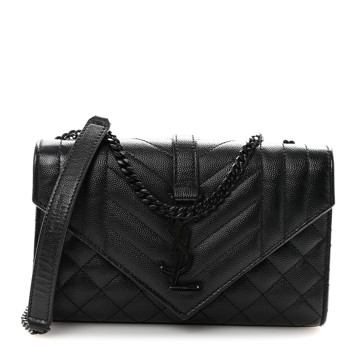 Saint Laurent Grain De Poudre Textured Mixed Matelasse Triquilt Small Monogram Monochrome Satchel Black 1 of 9