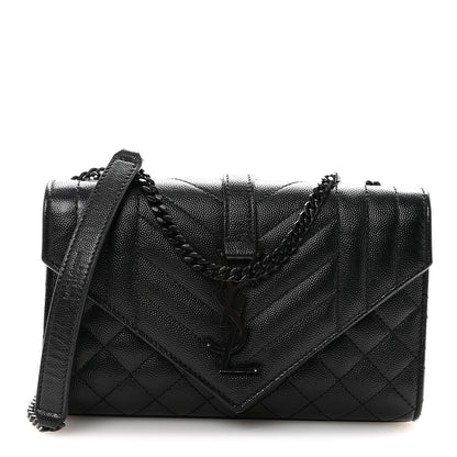 Saint Laurent Grain De Poudre Textured Mixed Matelasse Triquilt Small Monogram Monochrome Satchel Black 1 of 9