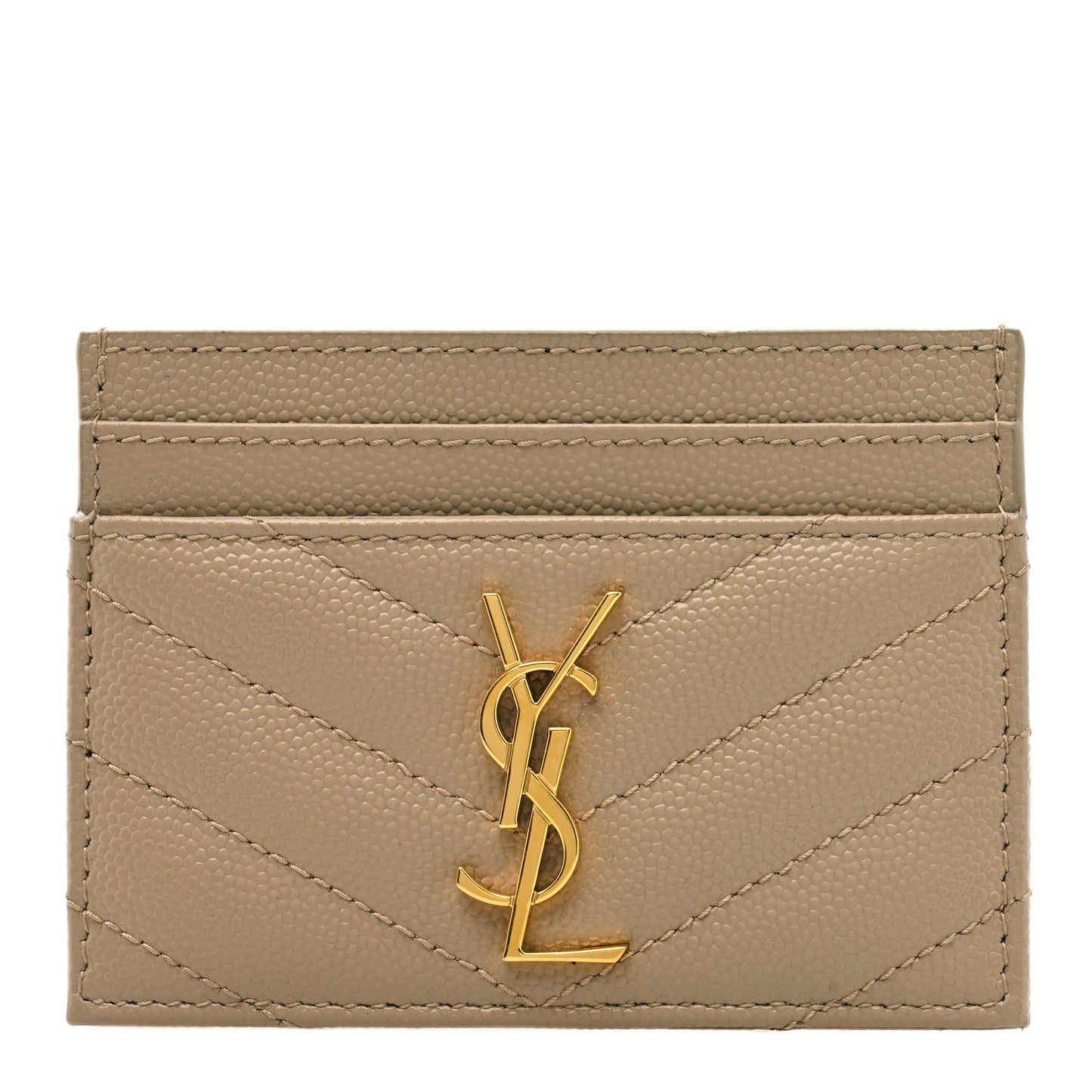 Grain De Poudre Matelasse Chevron Monogram Credit Card Case Dark Beige