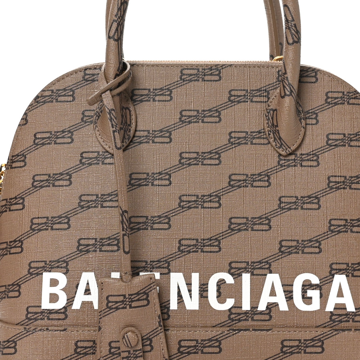 Balenciaga Coated Canvas BB Monogram S Ville Top Handle Bag Beige