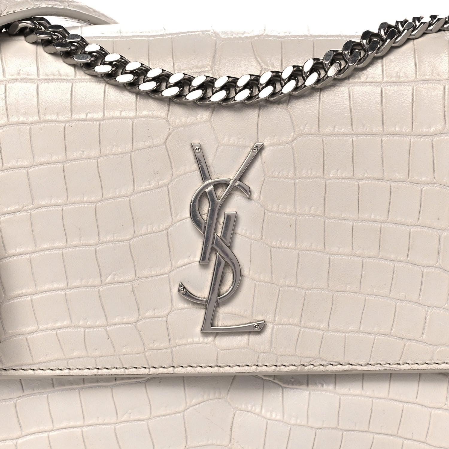 Saint Laurent Calfskin Crocodile Embossed Medium Monogram Sunset Blanc Vintage 8 of 13