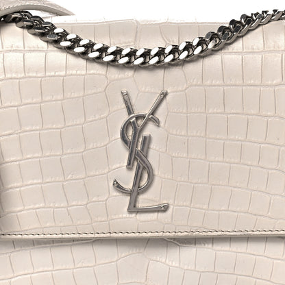 Saint Laurent Calfskin Crocodile Embossed Medium Monogram Sunset Blanc Vintage 8 of 13