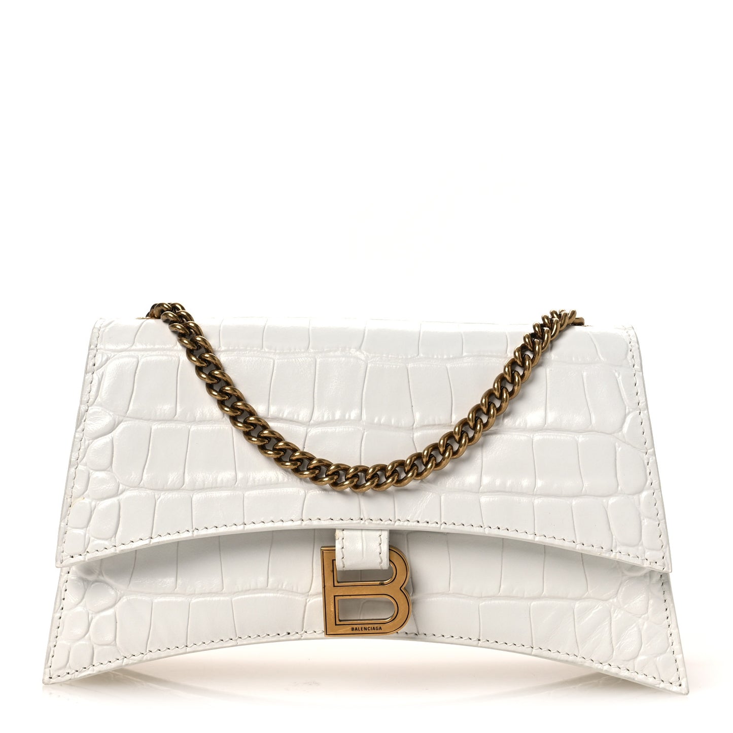 Calfskin Crocodile Embossed Small Crush Chain Bag White
