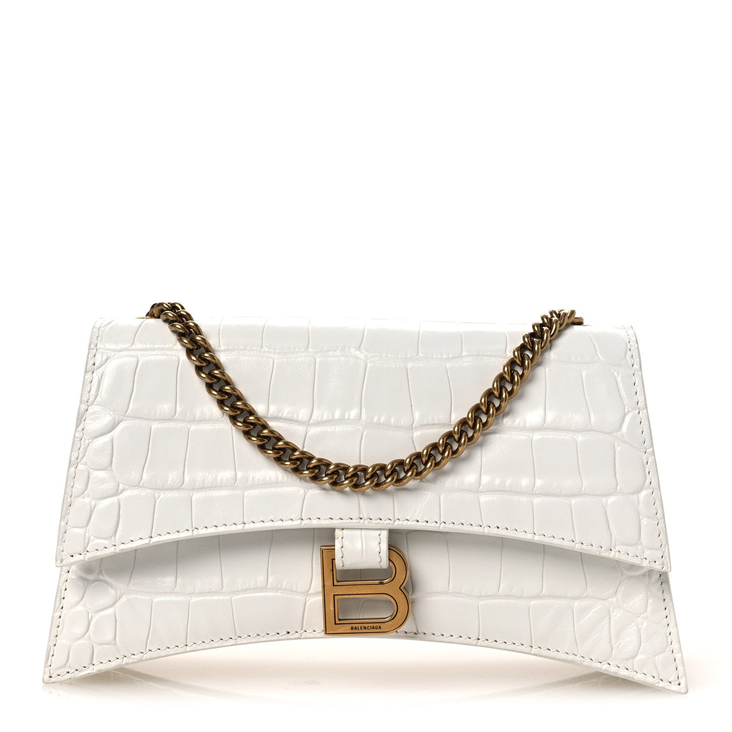 Balenciaga Calfskin Crocodile Embossed Small Crush Chain Bag White 1 of 12