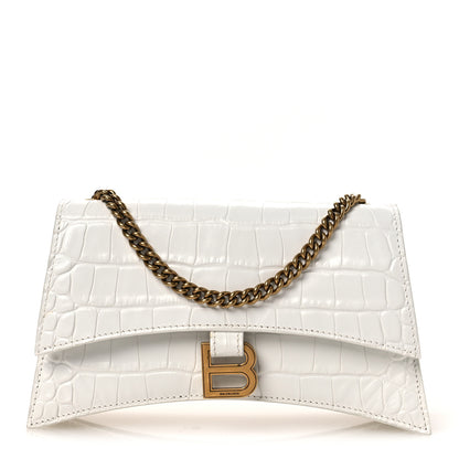 Balenciaga Calfskin Crocodile Embossed Small Crush Chain Bag White 1 of 12