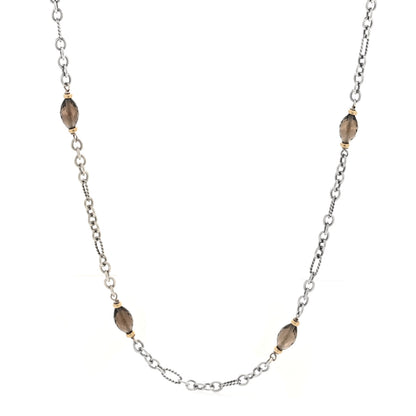 David Yurman Sterling Silver 18K Yellow Gold Smoky Quartz Figaro Station Link Necklace 1 of 4