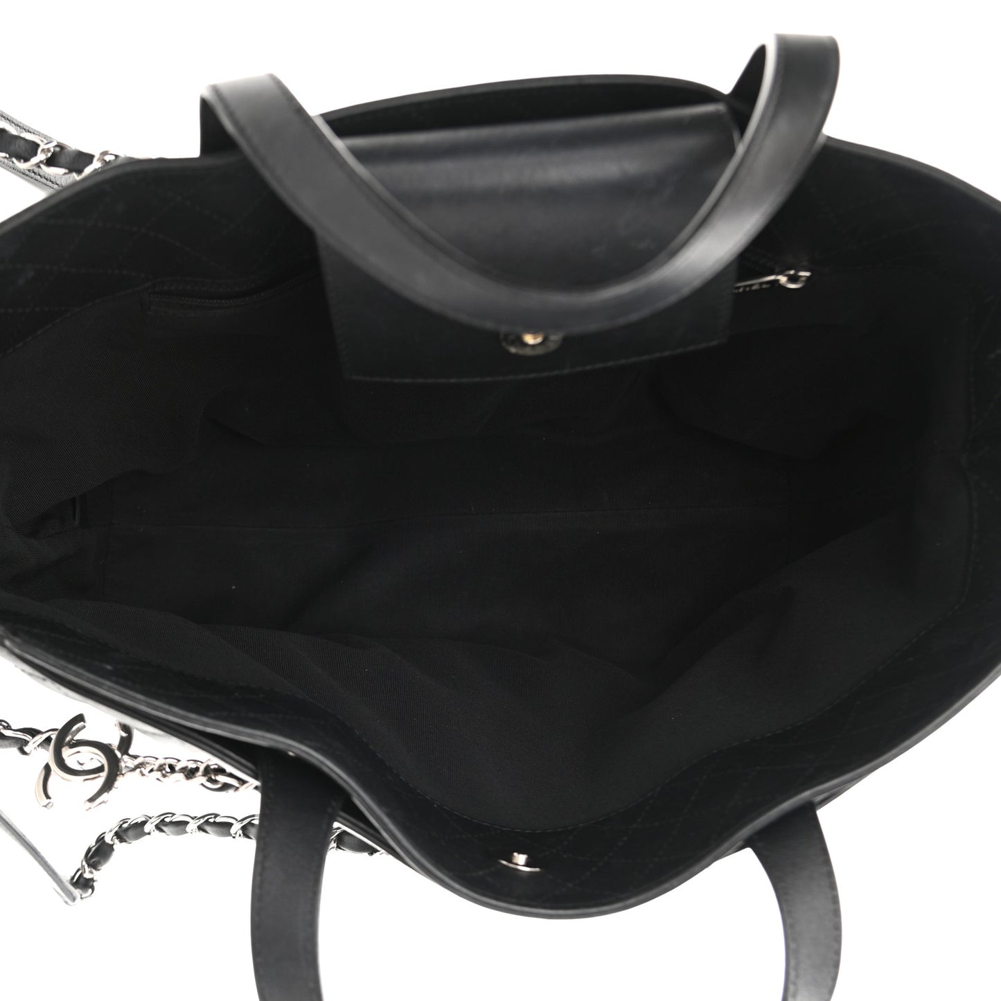 Calfskin Quilted Large Shopping Tote Black