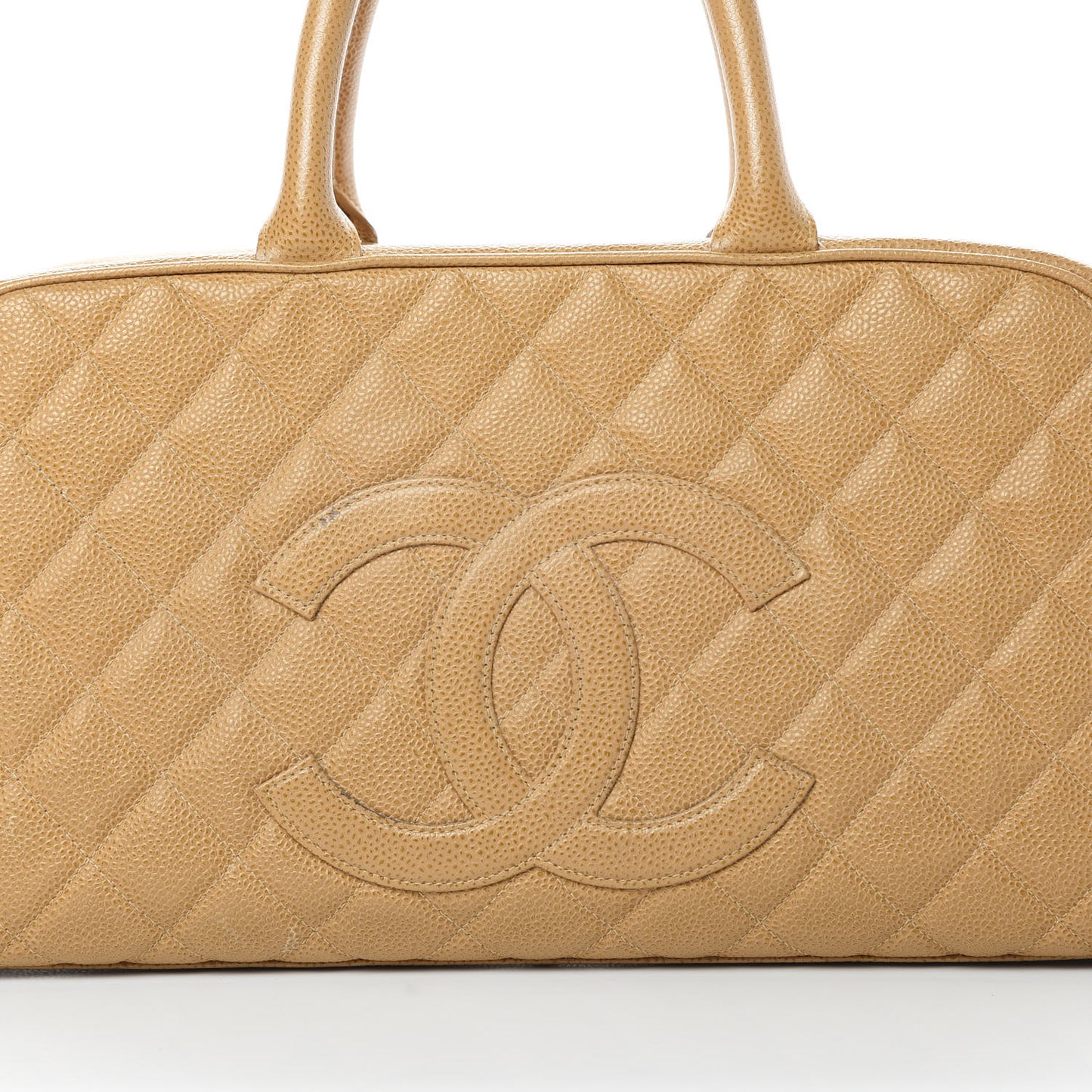 Caviar Quilted Large Bowler Bag Beige
