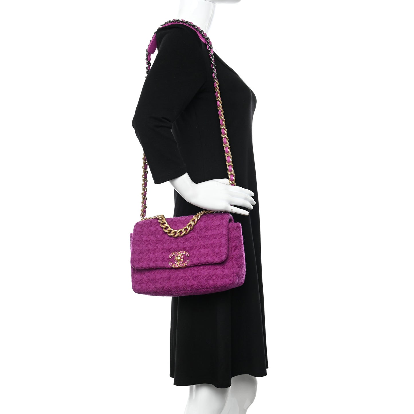 Tweed Quilted Medium Chanel 19 Flap Magenta