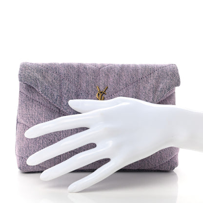 Saint Laurent Denim Quilted Loulou Puffer Monogram Pouch Clutch Bleached Lilac 3 of 8
