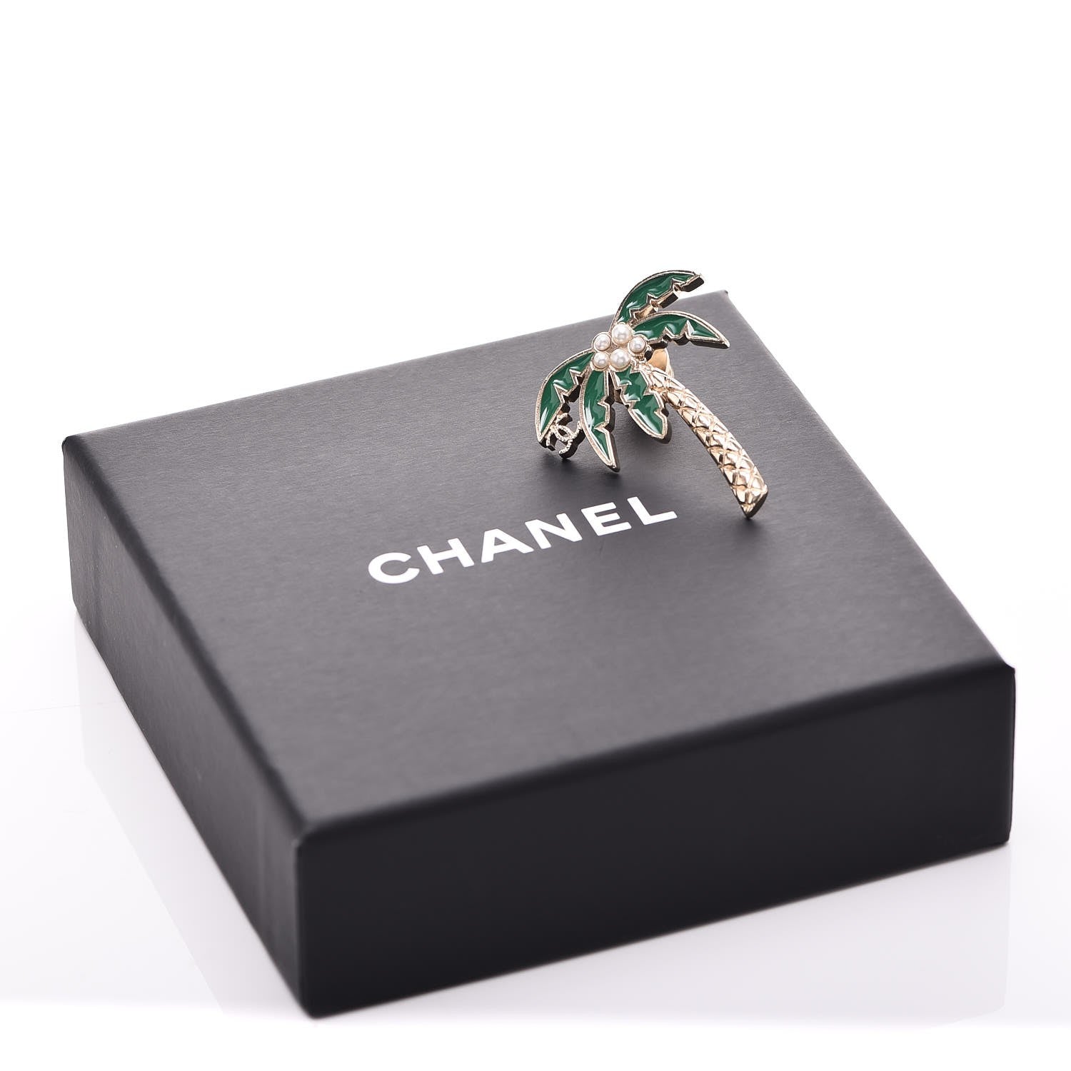 Chanel Enamel Pearl Palm Tree Brooch Green Gold 5 of 5