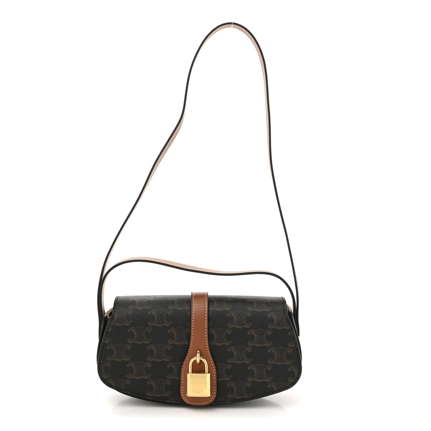 Triomphe Canvas Calfskin Tabou Clutch on Strap Tan