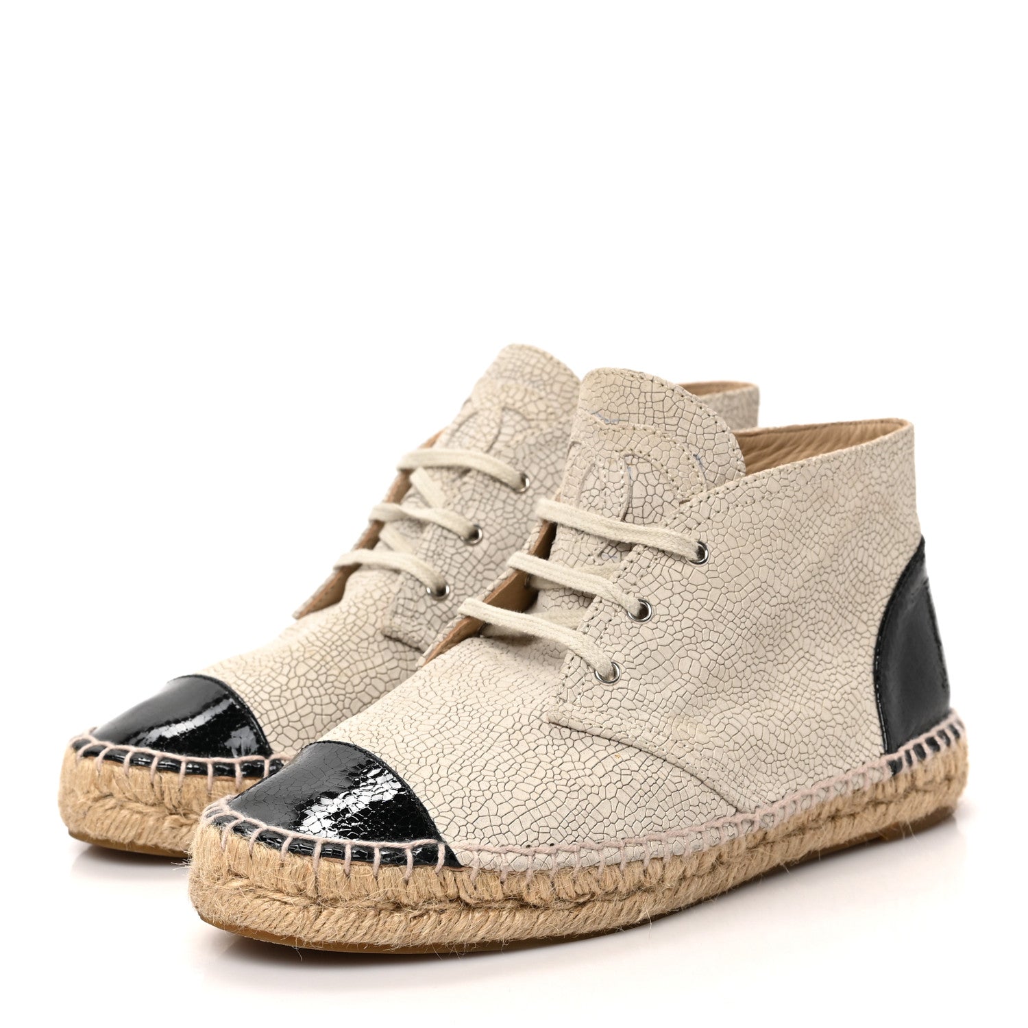 Chanel Crackled Calfskin High Top Espadrilles 37 Light Beige Black 3 of 9