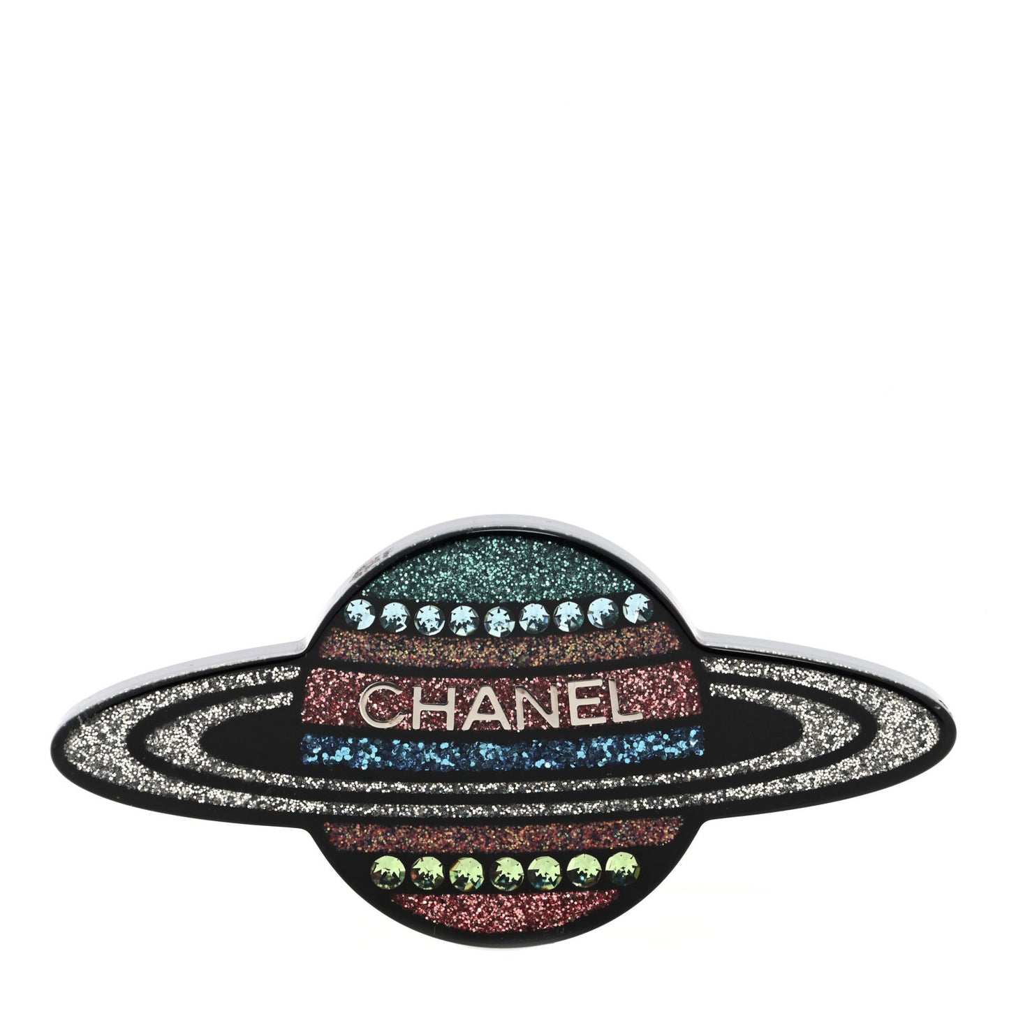 Glittered Resin Strass Planet Brooch Silver Blue Pink