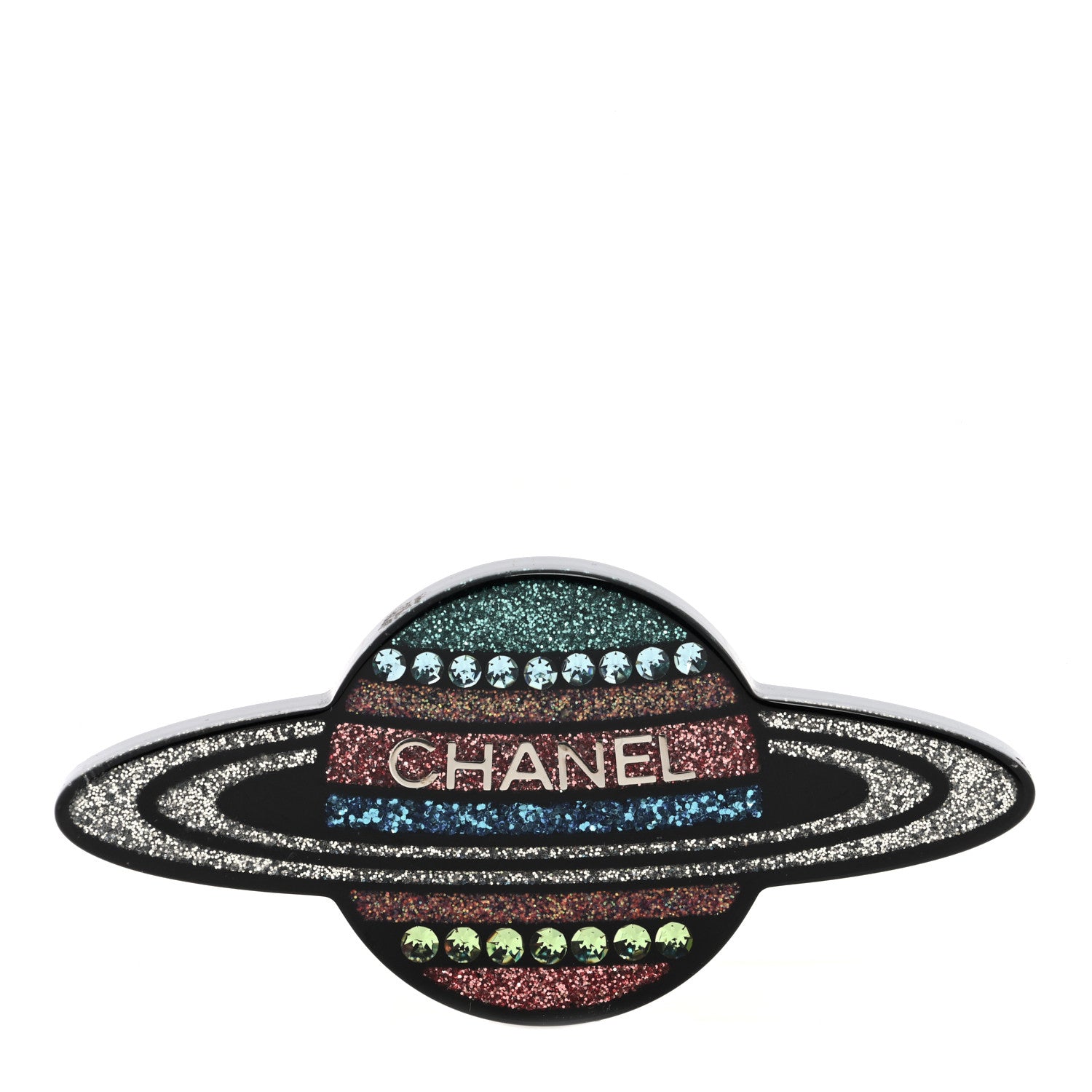 Chanel Glittered Resin Strass Planet Brooch Silver Blue Pink 1 of 3