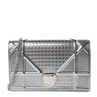 Christian Dior Metallic Patent Micro-Cannage Diorama Wallet on Chain Pouch Silver 1 of 11