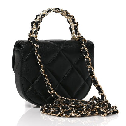 Chanel Lambskin Quilted Pearl Top Handle Clutch With Chain Black 3 of 11