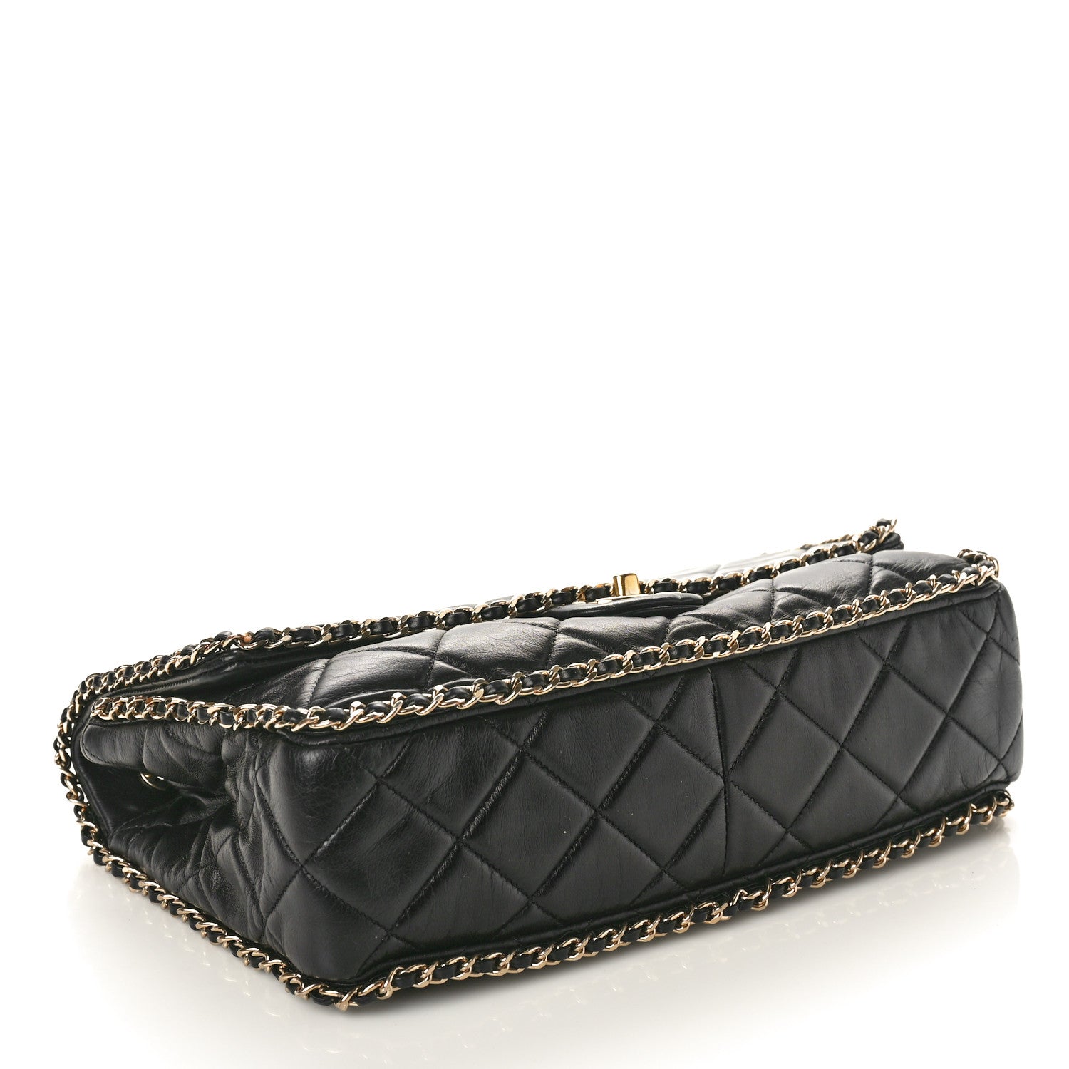 Chanel Crumpled Calfskin Quilted Large Chain All Over Flap Bag Black 4 of 11
