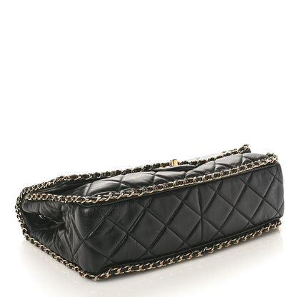Chanel Crumpled Calfskin Quilted Large Chain All Over Flap Bag Black 4 of 11