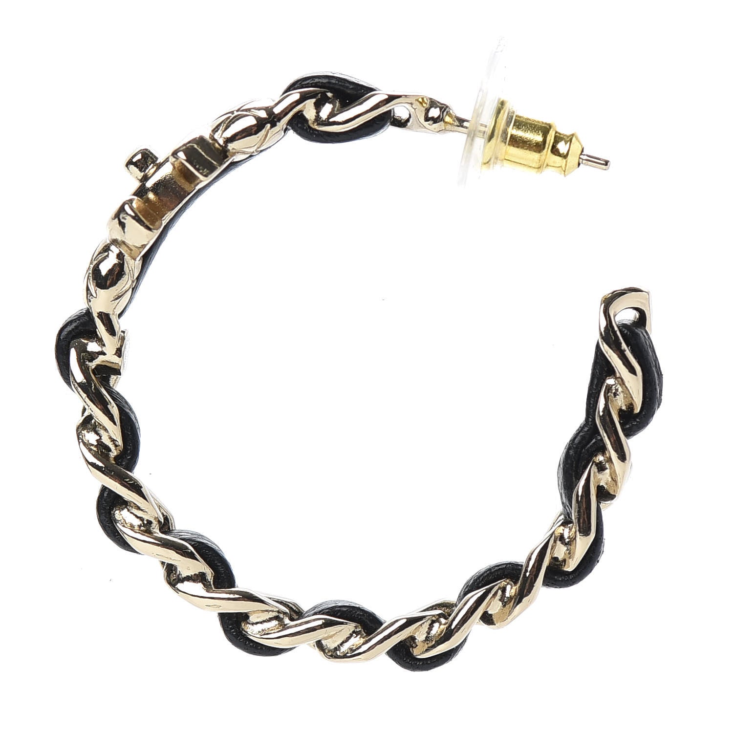 Chanel Lambskin CC Turnlock Chain Hoop Earrings Gold Black 3 of 5