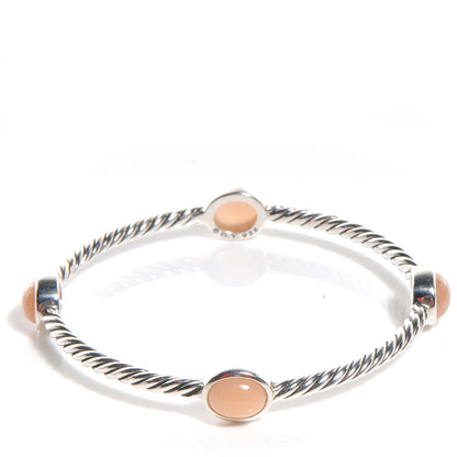 David Yurman Sterling Silver Renaissance Oval Station Bangle Pink Moonstone 1 of 4