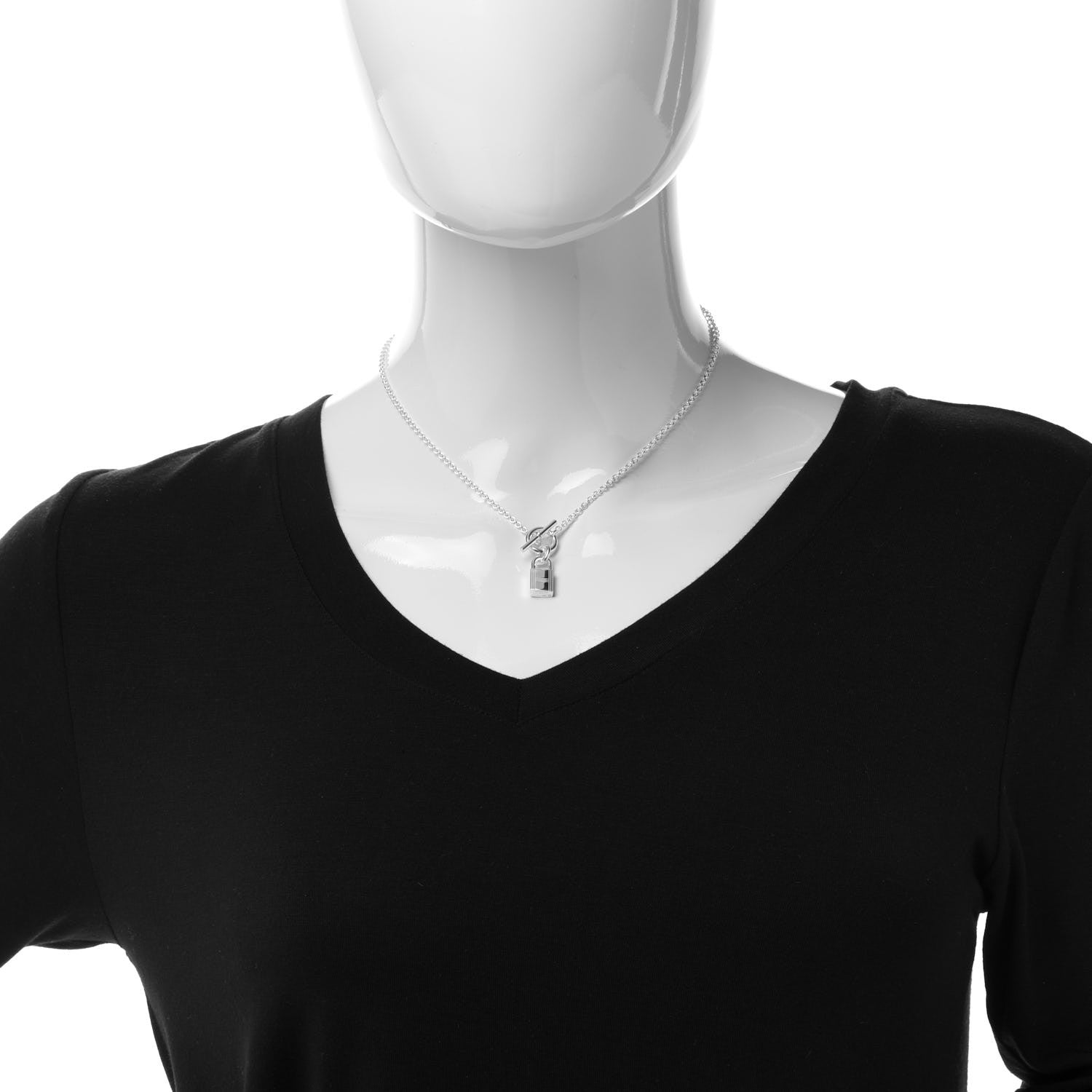 Hermes Sterling Silver Cadenas Kelly Lock Pendant Necklace 2 of 4
